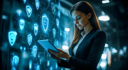 profesionales-empresariales-que-utilizan-tabletas-y-portatiles-escudos-digitales-para-la-proteccion-de-datos-de-ciberseguridad